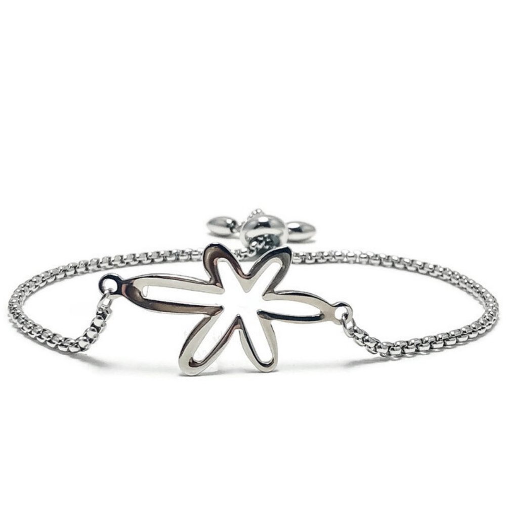 Silver🎉NWT Full Circle Adjustable Slide Bead Box Chain Silver Flower Bracelet
